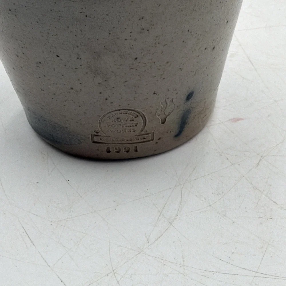1991 Vintage Rowe Pottery Stoneware Spice Herb Jar Thyme Gray Dark Blue Cobalt